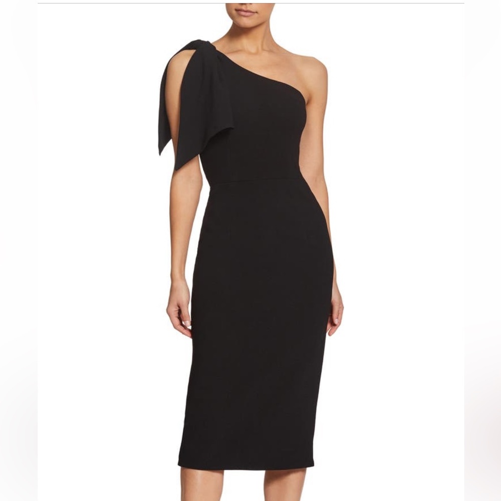 Dress the Population Tiffany One-Shoulder Black Dress with Bow
